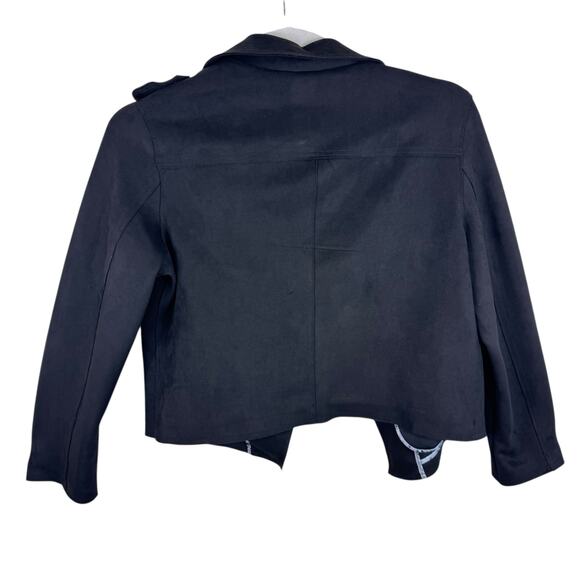 Tahari NWT Black Faux Suede Cropped Collared Stretch Open Moto Jacket Size XL - Picture 3 of 8